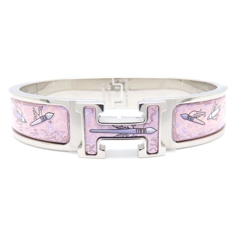 HERMES Click H Pink Bangle, Silver Plated, Women's, 295993